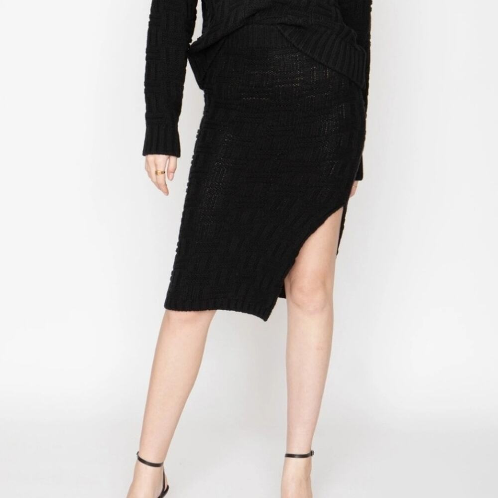 Callahan Revolve Tony Black Chunky Basketweave Knit Slit Midi Skirt Small NWT